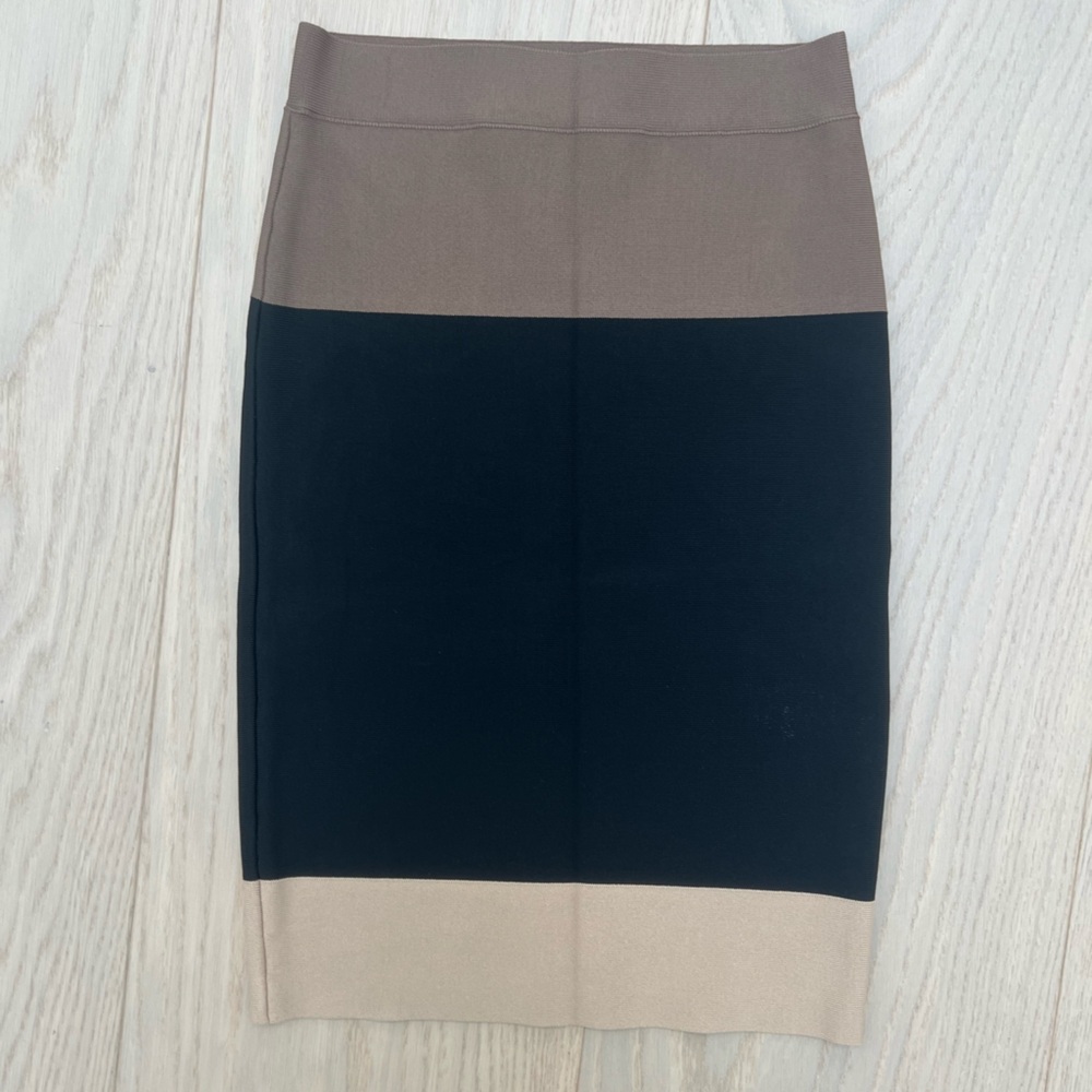 BCBGMaxAzria Colorblock Pencil Skirt - Black, Brown, and Tan